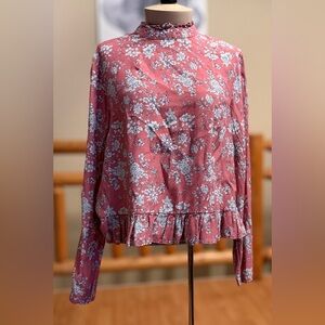 CODE x MODE Floral Ruffle-Neck Blouse - Sz L